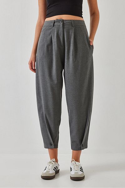 Bianco Lucci Women's Linen Textured Trousers with Button Detail 60251262