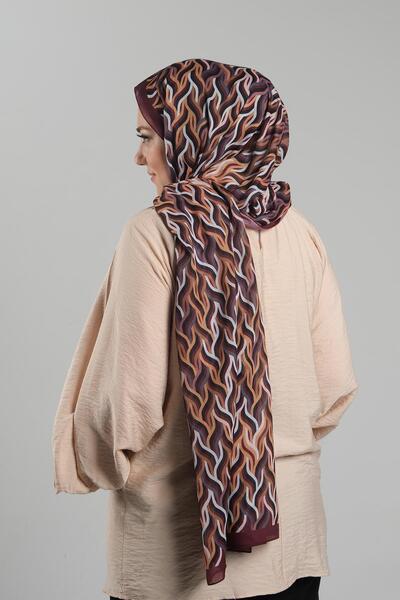 Giverny Burgundy Patterned Shawl Cut Fiber Digital Printed Cotton Striped 202115 _16