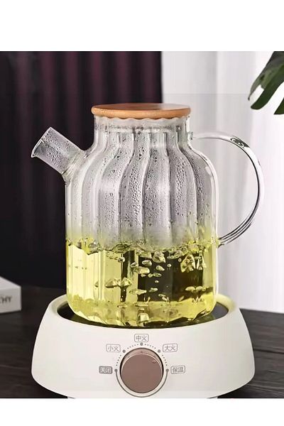 Holmer Holner Bamboo Elegance - 1500ml Glass Teapot with Strainer, Sliced Model Herbal Teas, Borosilicate and Jug