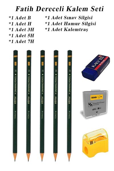 Artlantis Art Marker Fatih Graduated Pen Set Charcoal Set B H 3H 5H 7H Set of 8 Exam Eraser and Dough S