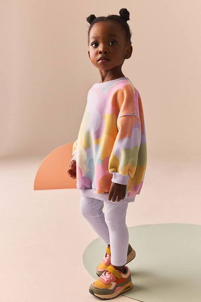 Ladin Store New Season Κοριτσίστικο πολύχρωμο εμπριμέ βαμβακερό φούτερ και κολάν τουνίκ