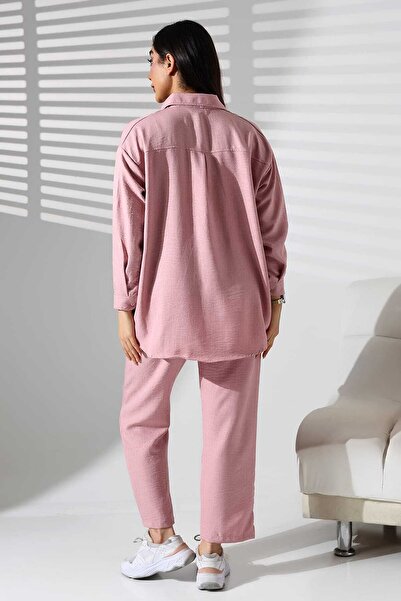 MCZ GİYİM Pink Color Half Oversize Women's Pants - Shirt Bottom Top Set