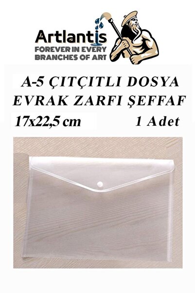 Artlantis A5 Çıtçıtlı Dosya Şeffaf 1 Adet A-5 Çıtçıtlı Zarf Dosya Transparan 17x22.5 cm Küçük Boy Çıtçıtlı Dos