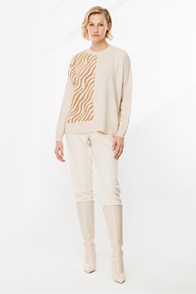 accort Zebra Kombin Desenli Triko Kazak-TAŞ