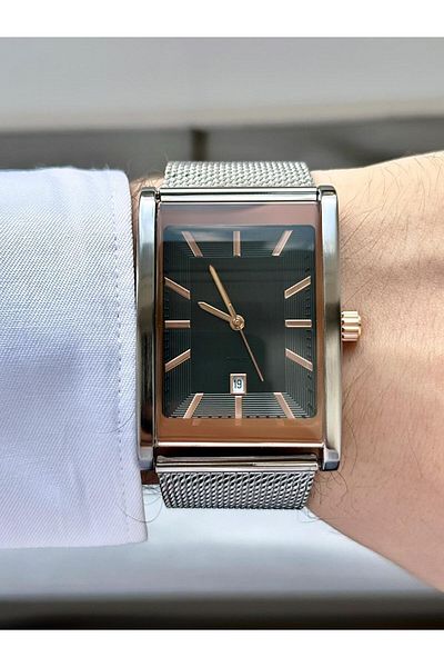 Ferrucci Men's Rectangular Case Straw Cord Wrist Watch