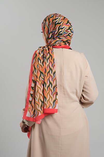 Giverny Red Patterned Shawl Cut Fiber Digital Printed Cotton Striped 202115 _31