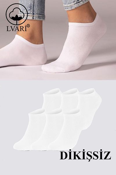Lvari Unisex 6 Pairs Cotton Seamless White Booties Socks - Short Men's Socks Short Women's