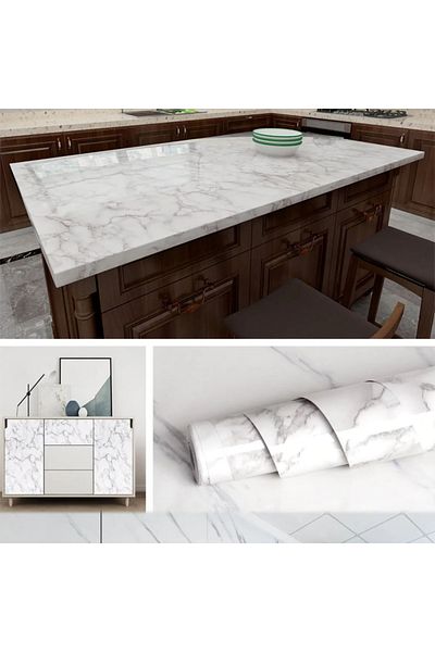 AC BOX White Marble Patterned Adhesive Countertop Foil 3 Mt X 60 cm