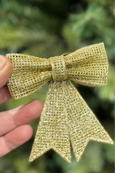 BeySüS New Year - Pine Tree Ornament Bow Gold Set of 2 10 cm