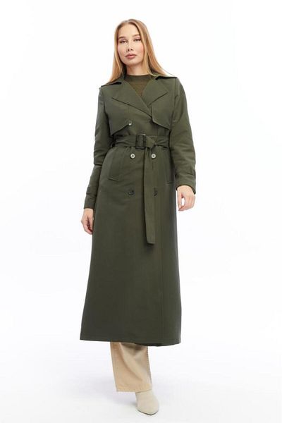 Jamila Long Length Trench Coat with Buttons and Belt