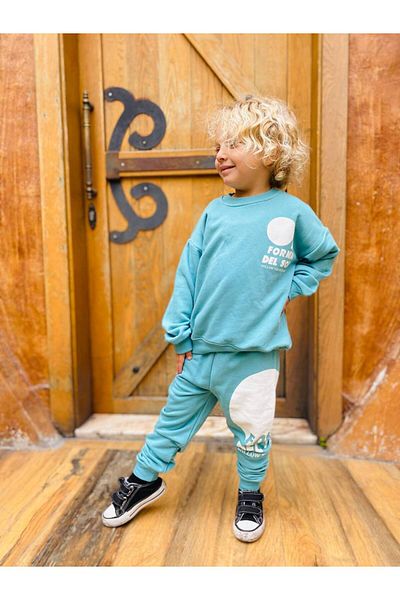 Ladin Store New Season Boy's Printed Cotton 3 Thread Raised Sweatshirt and Sweatpants Bottom-Top Set