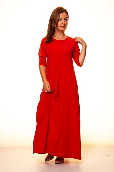 sharin Γυναικείο μακρύ φόρεμα με τσέπες πορτοκαλί τούβλο σε συνθετικό μέγεθος A3-4041