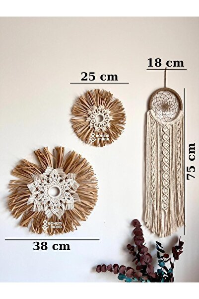 bohemmana 3'lü Makrome Ve Jüt Düş Kapanı Detaylı Özgün Tasarım Rafya Duvar De...