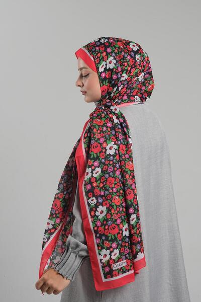 Giverny Cotton Floral Print Red Shawl - Fiber Cutout, Digital Printing, 202113 _31