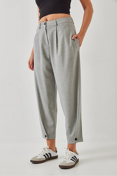 Bianco Lucci Women's Linen Textured Trousers with Button Detail 60251262