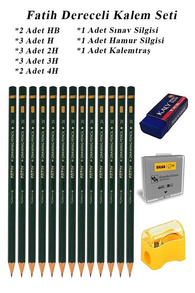 Artlantis Art Marker Fatih Graduated Pen Set Charcoal Set HB H 2H 3H 4H Set of 16 Exam Eraser and Dough