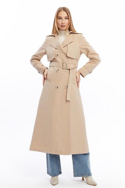 Jamila Long Length Trench Coat with Buttons and Belt
