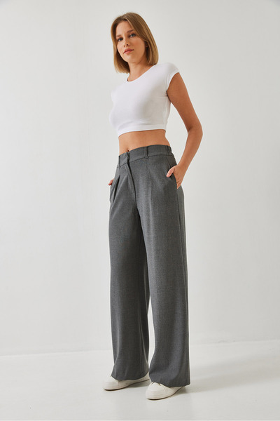 Bianco Lucci Women's Elastic Waist Wide Leg Trousers 3314 60261045