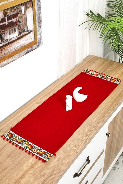 Aisha's Design Runner with Flower Motif and Pompom 90 X 30, R-64K