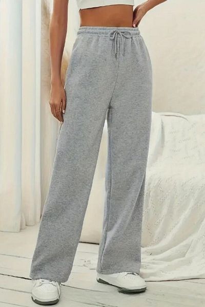 kallima Γκρι Palazzo Sweatpants με ψηλή μέση και φαρδύ πόδι - Λεπτό ράστερ εσωτερικά