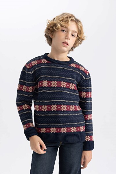 DeFacto Boy's Christmas Themed Crew Neck Knitwear Sweater B2247A823Cw