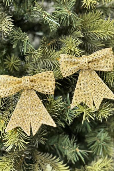 BeySüS New Year - Pine Tree Ornament Bow Gold Set of 2 10 cm