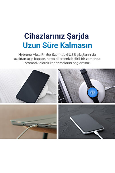 Hybrone Dörtlü Wifi Akıllı Priz 16A | Uzaktan Kontrol, Akım Korumalı, Zamanlayıcı, Çocuk Kilidi, USB Type-C