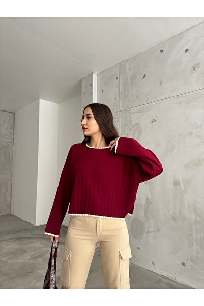 charm butik سترة نسائية محبوكة بفتحة جانبية وتطريز مفصل