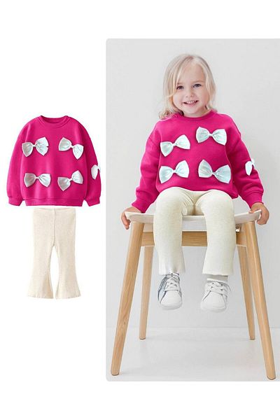 Lolliboomkids Set de hanorac și jambiere brodate cu panglică colorată din satin pentru fete - sezon nou