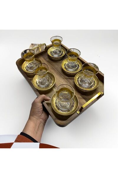 elif aksesuar Altın Yaldızlı Kumlamalı Çay Bardağı Takımı 6 Lı