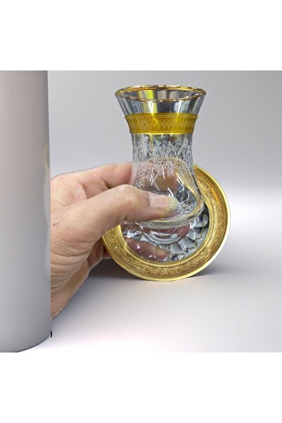 elif aksesuar Altın Yaldızlı Kumlamalı Çay Bardağı Takımı 6 Lı