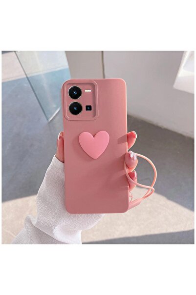 Zebana Vivo Y22s Uyumlu Kılıf Kalpli Love Silikon Kılıf Rose Gold