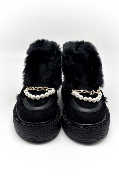 Shoebutik Γυναικείες μπότες Tricey Black Suede Pearl με λεπτομέρεια Shearling