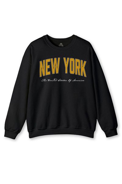 so cool Μαύρο Sweat New York Text Printed Swet Χειμερινό ανδρικό φούτερ