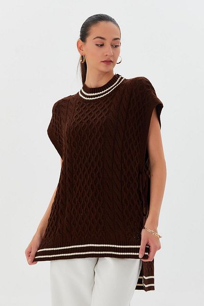 Shopping Shop Brown and White Two-Color Tie-Up Sweater