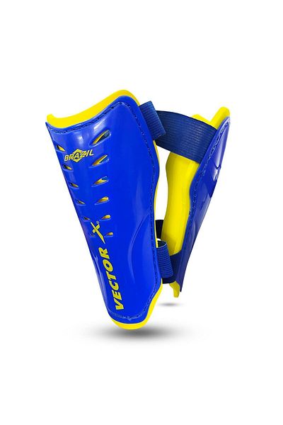Vector X Football Shinguard | Adjustable Velcro | Blue/yellow | Small/medium | Lightweight