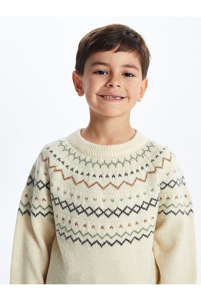 LC Waikiki Lw - Crew Neck Patterned Knitwear Boy's Sweater