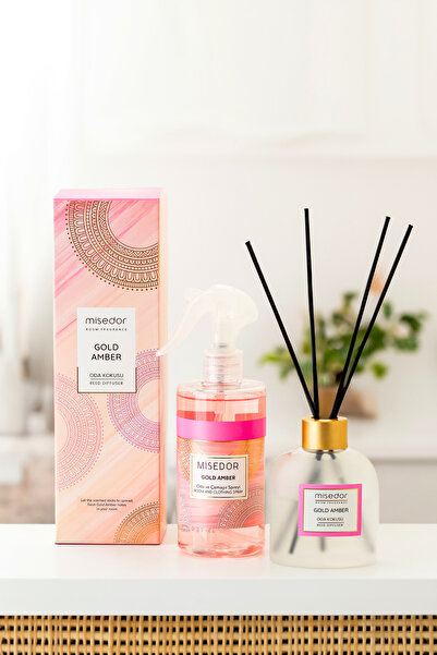 Misedor 2 Li Set Gold Amber Çubuklu Oda Kokusu 120 ml & Oda Spreyi 330 ml