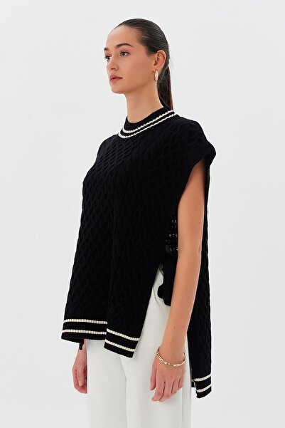 Shopping Shop İki Renkli Bağlamalı Süveter SIYAH