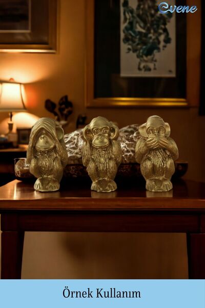 Evene Biblo Dekoratif Obje Heykel Üç Maymun Biblo Dekoratif Süs Eşyası Altın Renk Model 32