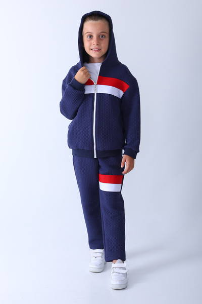 piamini Quilted Pockets Navy Blue Children's Trousers Sweatpants