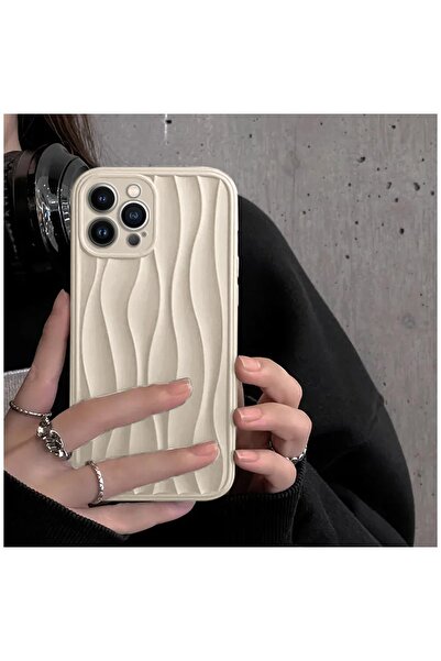 Zebana Apple iPhone 15 Pro Max Uyumlu Kılıf Zebana Line Art Silikon Kılıf Bej