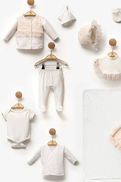 Cassiope Tulle Detailed Patterned Soft Textured 10-Piece Newborn Baby Girl Hospital Exit Set