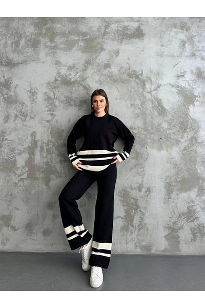 VOLT CLOTHİNG Women's Pants Stripe Knitwear Set