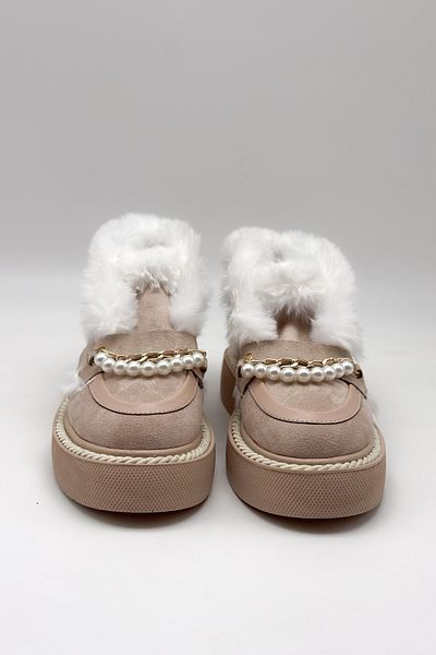 Shoebutik Γυναικείες μπότες Tricey Beige Suede Pearl Λεπτομέρεια Shearling