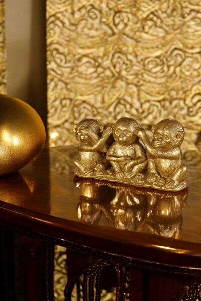 Evene Biblo Dekoratif Obje Heykel Üç Maymun Biblo Dekoratif Süs Eşyası Altın Renk Model 30