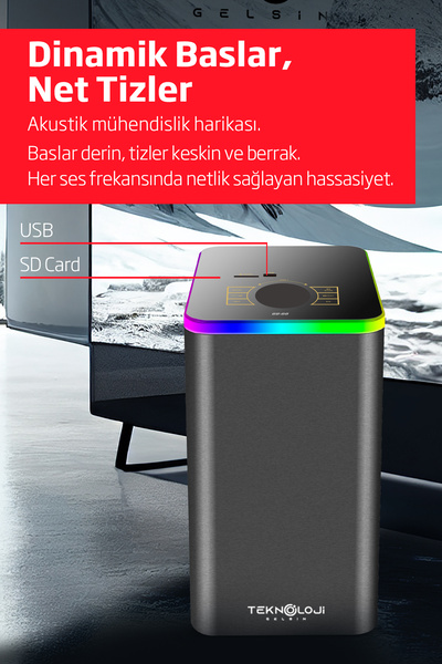 HEPU HP-TV04 5+1 Soundbar Ev Sinema Sistemi Stereo Hd Ses Kalitesi Rgb Kablolu 45W AMFİ 15WX5 SOUNDBAR