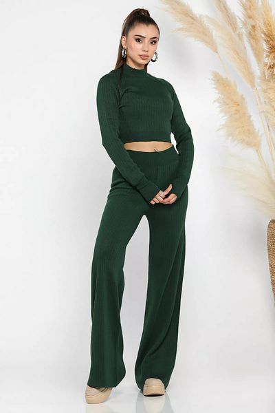GÜLSELİ Emerald Green Women's Half Fisherman Knit Crop Sweater Pants Knitwear Bottom-Top Suit