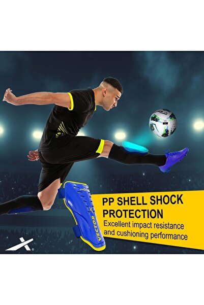 Vector X Football Shinguard | Adjustable Velcro | Blue/yellow | Small/medium | Lightweight