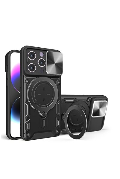 Zebana Apple iPhone 13 Pro Uyumlu Kılıf Manyetik Standlı Armor Silikon Kılıf ...